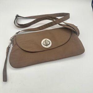 Baggallini Brown Nylon Convertible Crossbody Bag Clutch Turn Lock Flap Organizer